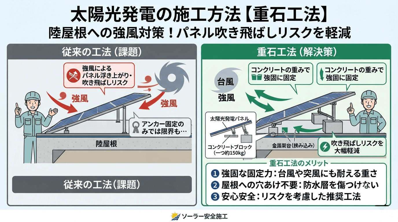 陸屋根に適した施工法『重石工法』